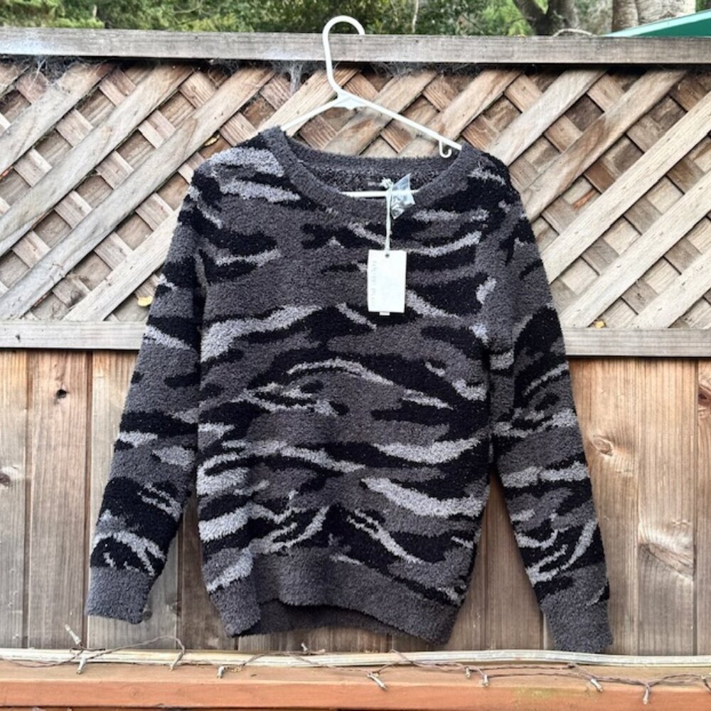Barefoot Dreams©  Greyscale Camo Stripe Sweater